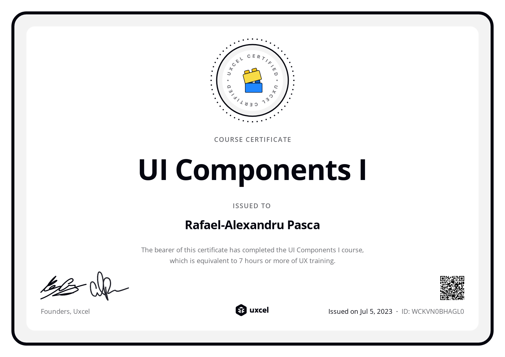 Rafael-Alexandru Pasca's certificate